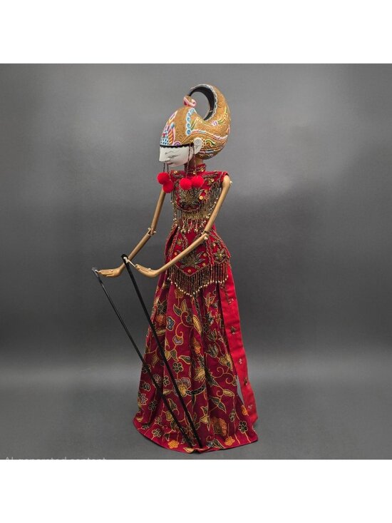 Estate Other - Vintage Indonesian Wayang Golek Arjuna Rod Puppet Carved Wood Batik 29"